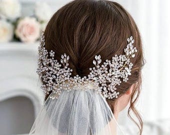 Gold Bridal Hair Clip, Wedding Headpiece, Silver Head Piece, Party Floral Hair Comb, Brides Accessories, Weddings, Bridal Jewelry