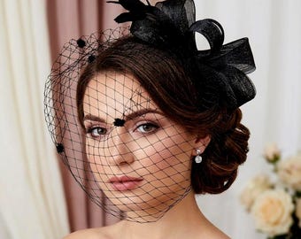 Black Ivory Birdcage Veil Bird Cage Bridal Headpiece Party Gothic Masquerade Funeral Fascinator Wedding Accessory Headpiece Weddings Blusher