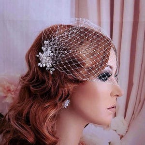 Pink Floral Birdcage Veil Hair Accessory Pink Bridal Birdcage Veil – Sissily Designs main image 4
