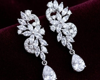 Cubic Zirconia Crystal Earrings Chandelier Bride Bridal Drop Silver Gold CZ Wedding Jewelry Bracelet Dangle Pageant Weddings Party Prom Gift