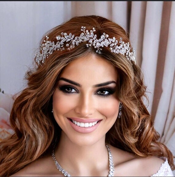 En Vogue Bridal Rhinestone Cultured Pearls Floral Hair Vine Head Piece Crown New Pearl Bridal Hair Vine | Wedding Hair Piece With Flowers  main image 2