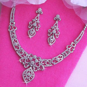 CZ Bridal Necklace Earrings Set Swarovski Wedding Party Pageant Zircon Maid of Honor Gift Jewelry Bride Accessories Weddings Accessory 017
