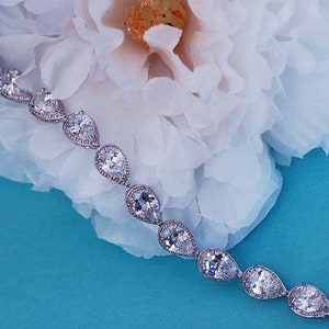 ROSE GOLD or Silver CZ Bridal Bracelet Zircon Crystal Bracelets Wedding Accessory Party Prom Weddings Bride Accessory Zirconium Gift Jewelry