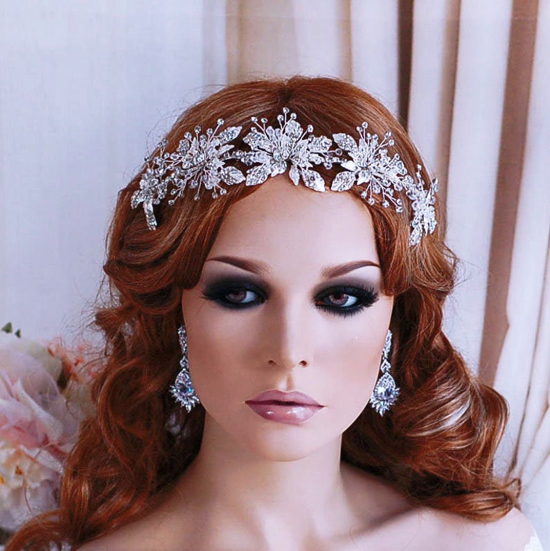 Wedding Hair Wreath Bridal Headpiece Headband Jewelry Crystal Bride Head Piece Band Hairpiece Weddings Party Bride Pageant Brides Accessory image 1