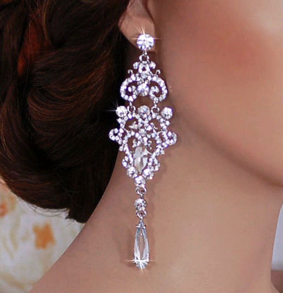 Pageant Earrings Bride Bridal Party Crystal Dangle Wedding