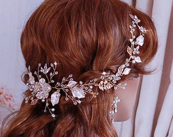 1 Day Shipping, Rose Blush Champagne Gold Bridal Vine Headpiece Hair Wreath Hairpiece Head Piece Accessory Weddings Brides Wedding Weddings