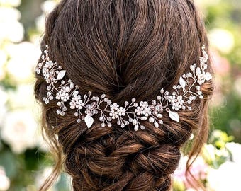Rose Gold Floral Bridal Hair Vine Pearl Headpiece Wreath Head Piece Accessory Weddings Brides Gift Wedding Party Event Bride Jewelry Gift