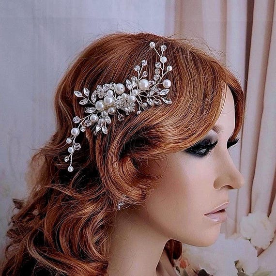 Gold Pearl Hair Comb Floral Rose Gold Headpiece Bridal  display picture 2