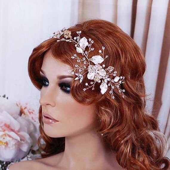 Bridal Headpiece Wreath Vine Silver or Blush Champagne Gold Bride Accessory Weddings Wedding Accessories Head Hair Piece Party Hairpiece