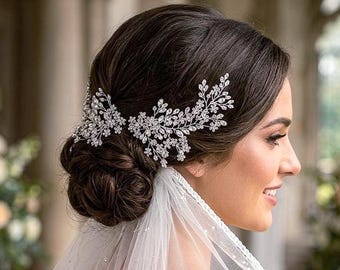 Floral Wedding Headpiece Bridal Hair Comb Clip Party Crystal Jewelry Head Piece Bride Pageant Accessory Weddings Event Brides Gift