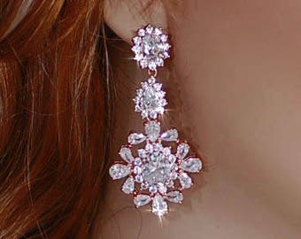 ROSE GOLD Bridal Bride Earrings Wedding Jewelry Zirconia CZ Crystal Dangle Earrings Swarovski Pageant Maid of Honor Gift Party Earrings 12