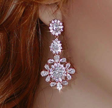 ROSE GOLD Bridal Bride Earrings Wedding Jewelry Zirconia CZ | Etsy