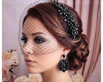 Black Birdcage Veil Wedding Bird Cage Bridal Hair Hairpiece Gothic Masquerade Accessory Funeral Headpiece Head Piece Comb Clip Short Blusher