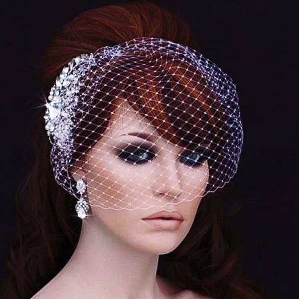 Birdcage Veil and Comb, Bird Cage Veil, Blusher, Bridal Comb, Wedding Comb, Bridal Hair Accessory, Crystal Bachelorette Veil