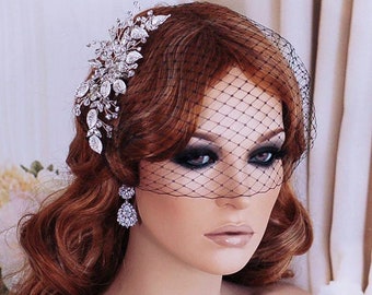 Black Bird Cage Birdcage Veil Bridal Hair Hairpiece Wedding Gothic Masquerade Accessory Funeral Headpiece Head Piece Comb Weddings Blusher