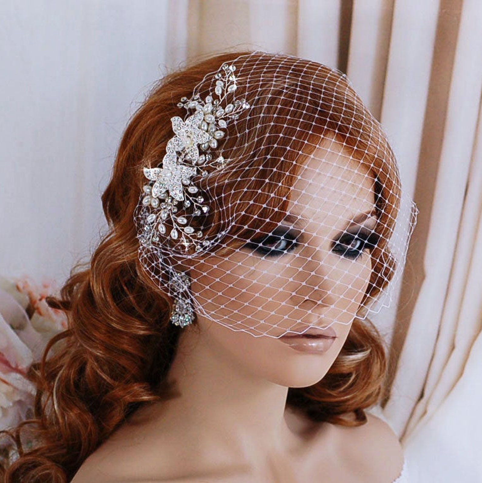 Wedding Birdcage Veil Bird Cage Bridal Hair Hairpiece Crystal Etsy
