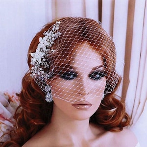 Wedding Birdcage Veil Bird Cage Bridal Hair Hairpiece Crystal Accessory Jewelry Headpiece Head Piece Short Blusher Floral Comb Bride Brides