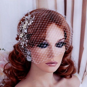 Pearl Wedding Bird Cage Veil Bridal Birdcage Hair Hairpiece Brides Crystal Accessory Jewelry Headpiece Head Piece Short Blusher Floral Comb
