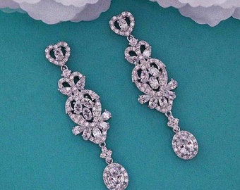 Bridal Earrings Pageant CZ Zirconia Swarovski Crystal Wedding Accessories Dangle Earrings Bride Jewelry Party Weddings Zircon Accessory 002