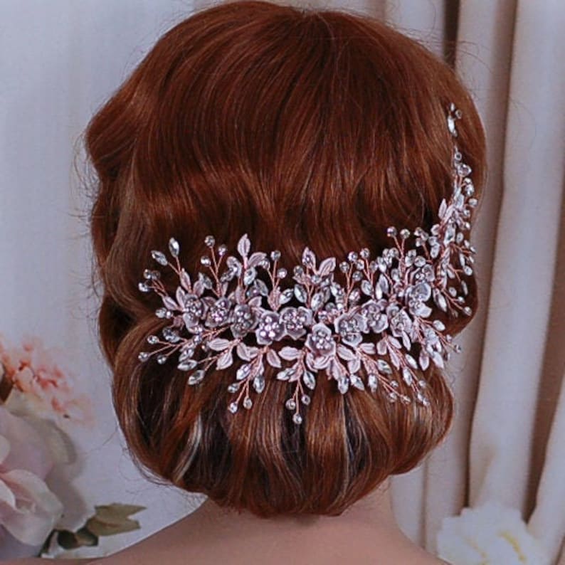 Rose Gold Floral Wedding Headpiece Bridal Headband Wreath Head Hair Piece Bachelorette Accessory Party Weddings Brides Gft Accessories