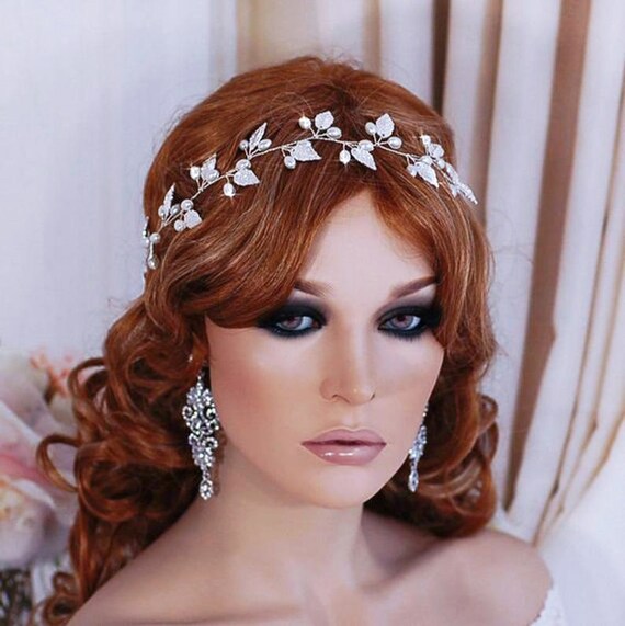 Leaf Bridal Hair Vine, Silver Pearl Headpiece Wedding  display picture 3