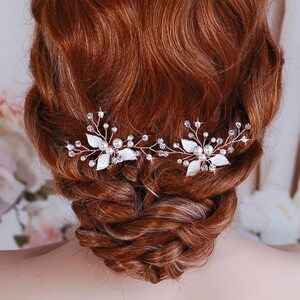 Rose Gold Hair Pins Bridal Headpiece Pin Accessories Crystal Bride Floral Wedding Accessory Bridesmaid Jewelry Party Weddings Brides Gift image 1