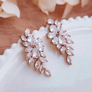Rose Gold Swarovski Bridal Earrings Silver CZ Crystal Wedding Drop Brides Bride Jewelry Set Cubic Zirconia Weddings Accessory Party Prom