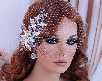 Wedding Accessories Bridal Bird Cage Veil Birdcage Headpiece Hair Clip Hairpiece Crystal Gift Jewelry Head Piece Short Floral 1 Tier Blusher