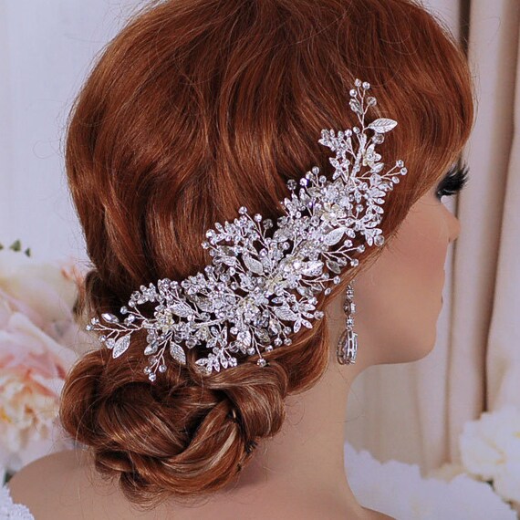 Bridal Hair Clip Silver Headpiece Wedding Floral Rhinestone  display picture 1