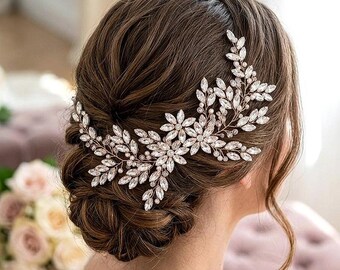Large Brides Headpiece Floral Pearl Head Piece Bridal Gold Hair Jewelry Wedding Bride Crystal Comb Anniversary Party Event Hairpiece Gift