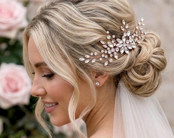 Bridal Floral Hair Piece Wedding Headpiece Gold Silver Brides Crystal Jewelry Bride Gift Weddings Accessory Party Event Anniversary