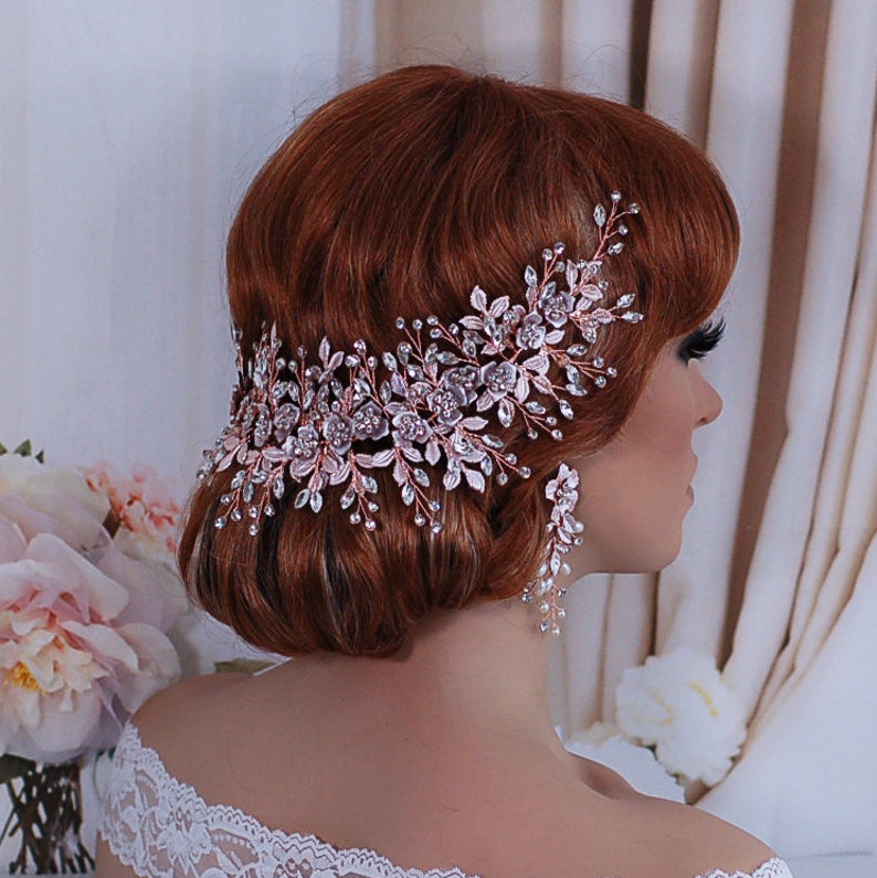 Rose Gold Floral Wedding Headpiece Bridal Headband Wreath Head Hair Piece Bachelorette Accessory Party Weddings Brides Gft Accessories