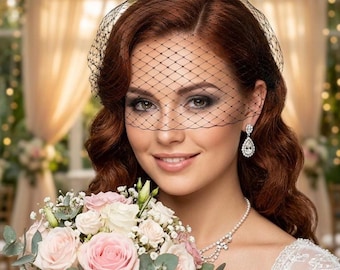 Black Birdcage Veil Wedding Bird Cage Bridal Hair Hairpiece Gothic Masquerade Accessory Funeral Headpiece Head Piece Comb Clip Short Blusher