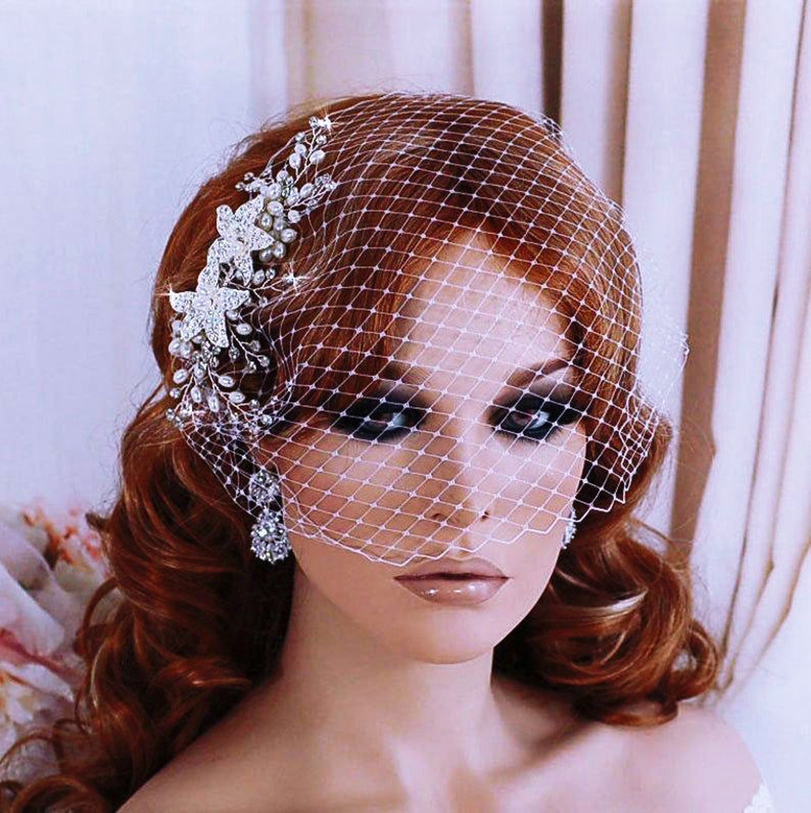 Wedding Birdcage Veil Bird Cage Bridal Hair Hairpiece Crystal Etsy