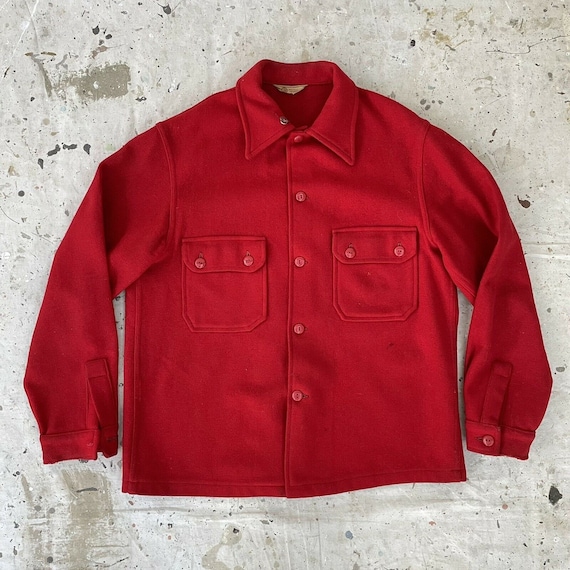 Vintage 1940’s Wool BSA Boy Scouts Red Camp Shirt… - image 1