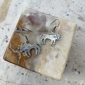 Vintage Sterling Silver Folk Art Mythical Beast Dangle Earrings