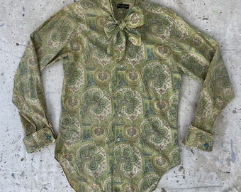 Vintage 60’s Brian of Brook Street London Green Paisley Mod Shirt Men’s M