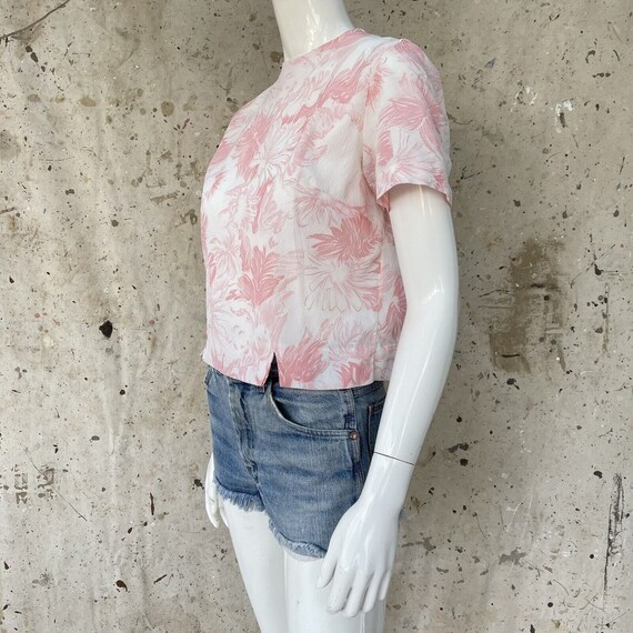 Vintage 50’s/60’s Pink Floral Blouse Top, M - image 2