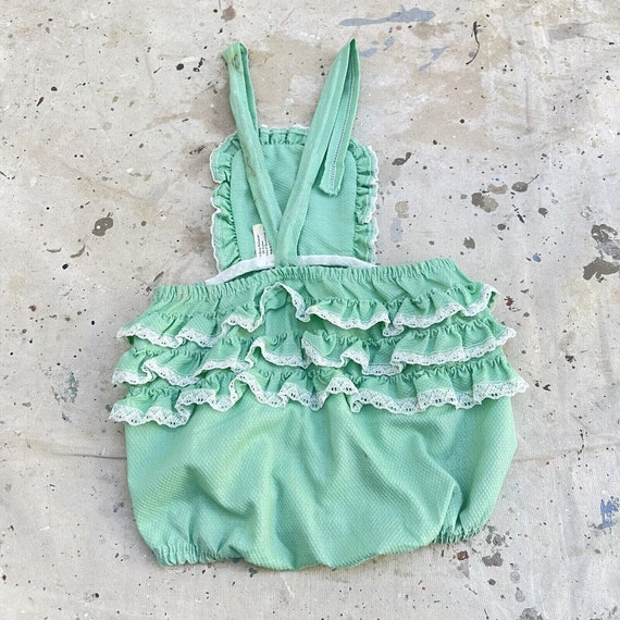 Vintage 60’s/70’s Mint Green Ruffled Bib Overalls… - image 2