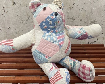 Vintage 1940’s Quilt Teddy Bear All Hand Sewn