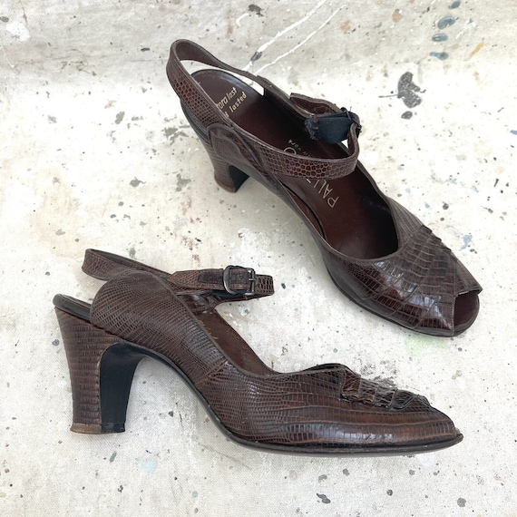 Vintage 1940’s Reptile Skin Peep Toe Heels, 8.5 N - image 1