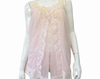 Conjunto de lencería rosa vintage de los años 60, babydoll, talla pequeña
