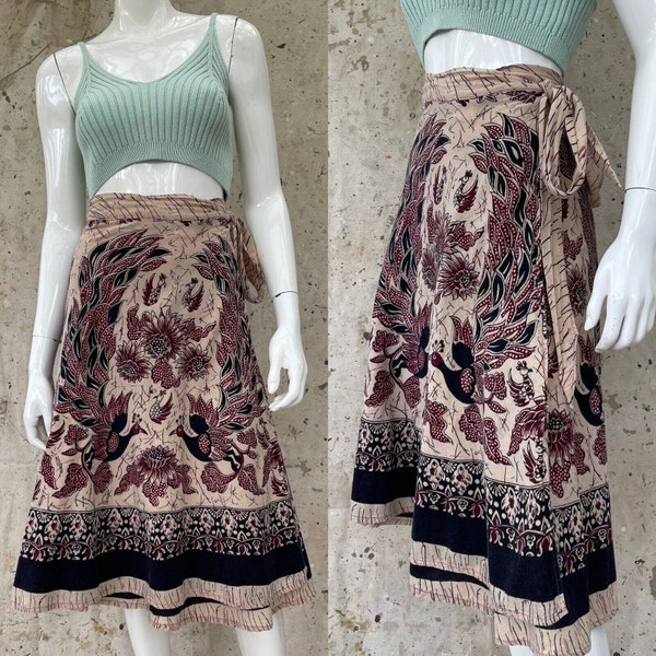 Vintage 1970’s Pakistan Block Print Cotton Wrap Skirt, M