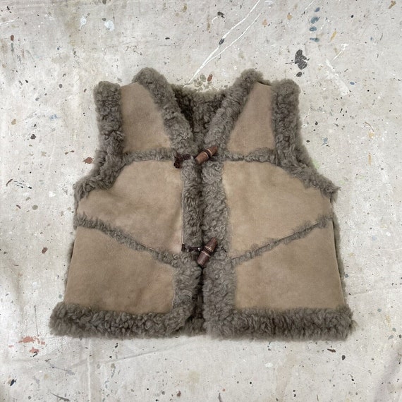 Vintage 60’s 70’s Grey Shearling Vest, Child Size… - image 1