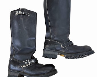 Vintage Engineer Boots Black Leather w/ Lug Sole Men’s Size 6R/Womens 8