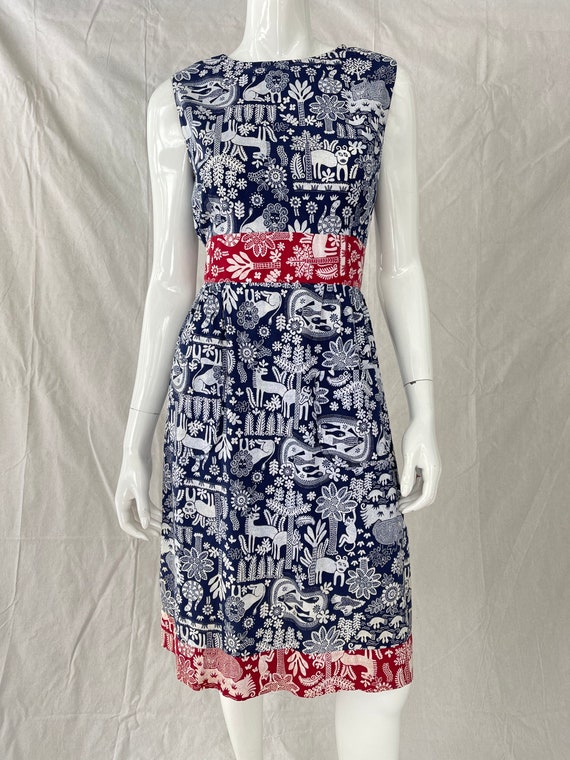 Vintage 1960’s Folk Art Creature Print Dress - image 7