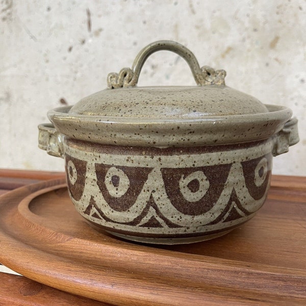 Vintage MCM Studio Pottery Casserole Dish Hand Thrown Bowl With Lid