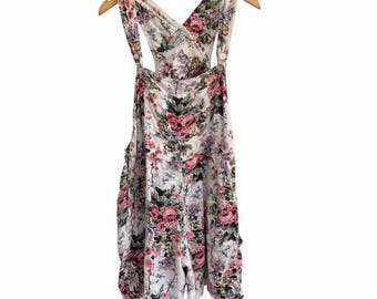 Vintage 90’s Floral Rayon Shortalls Overalls Size M