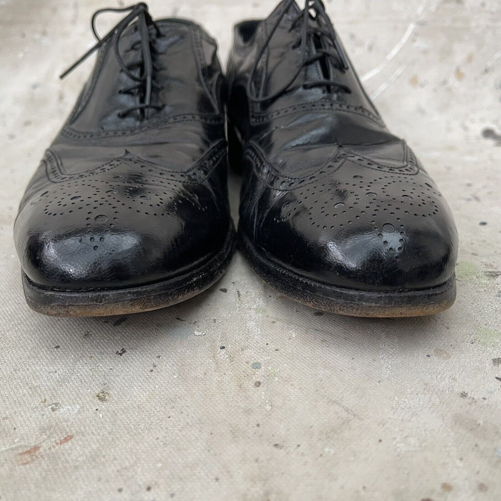 Vintage 1960’s Florsheim Imperial Black Leather Wingtips Shoes, Size 8 C 1960s FLORSHEIM Imperial Black Scotch Grain Leather Wingtips  main image 2