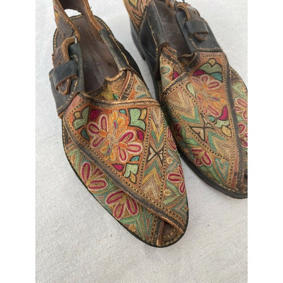 Vintage Antique 20’s-30’s Embroidered Leather San… - image 2